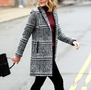 Sam Edelman Black and White Plaid Trench Coat 4